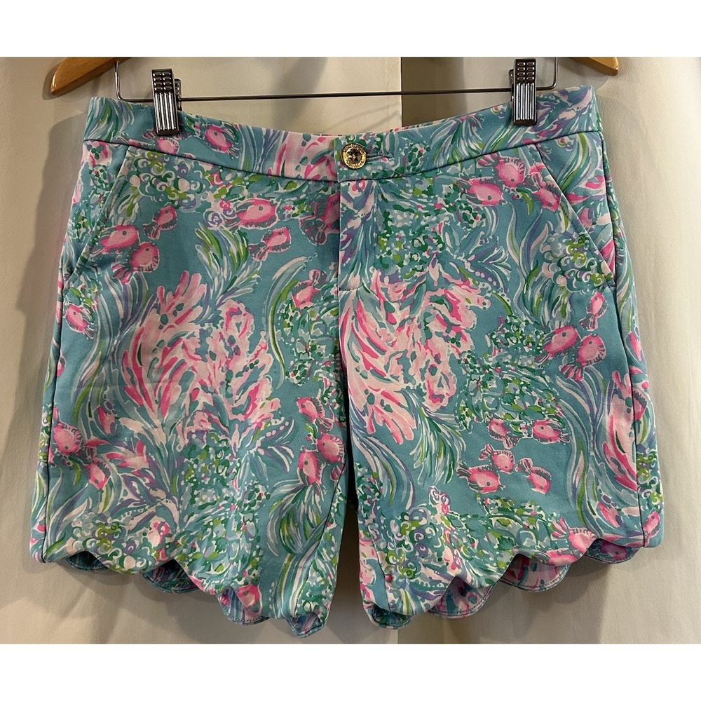 Lilly Pulitzer Shorts 4 Lilly Fish & Floral Buttercup Scalloped Hem Euc